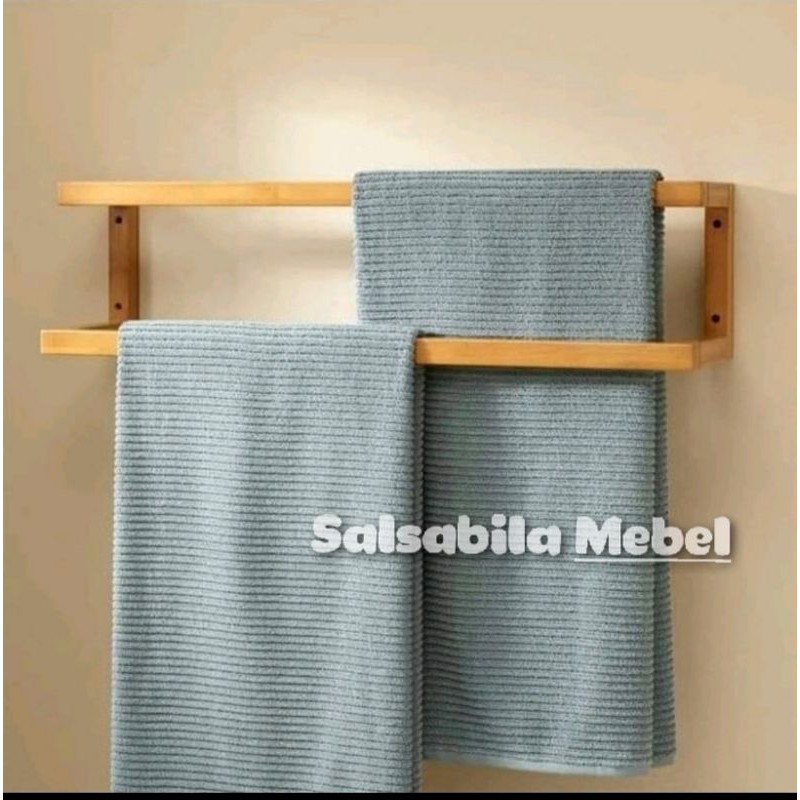 Rak Dinding Gantungan handuk kayu solid