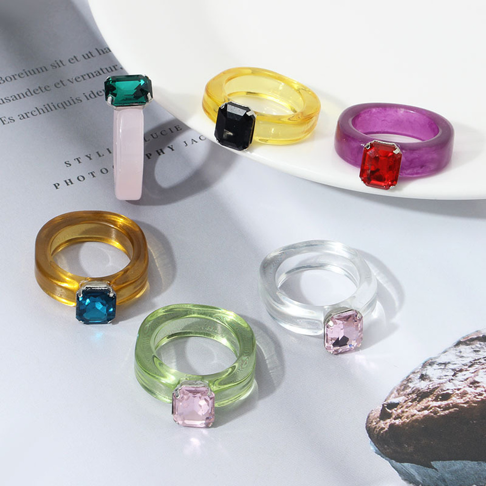 Transparent Resin Rings Index Finger Ring Fashion Cute Macaron Diamond Acrylic Ring