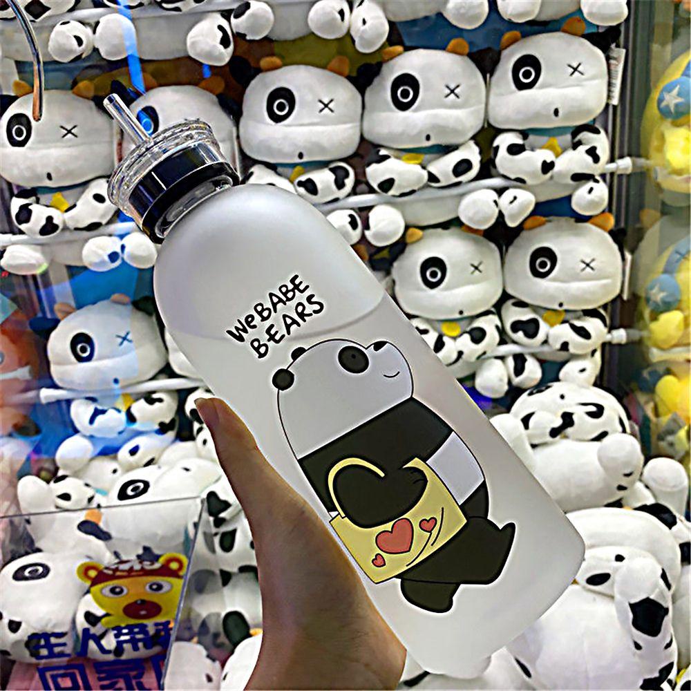 Populer Cangkir Air Dengan Sedotan Portable Plastik Transparan 1000ML Kartun We Bare Bears