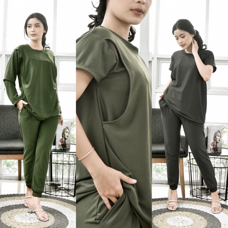 ALEA - Set Busui Friendly Bukaan Samping Kanan Kiri Bahan Kaos Baby Terry Cotton Baju Sport Wanita P