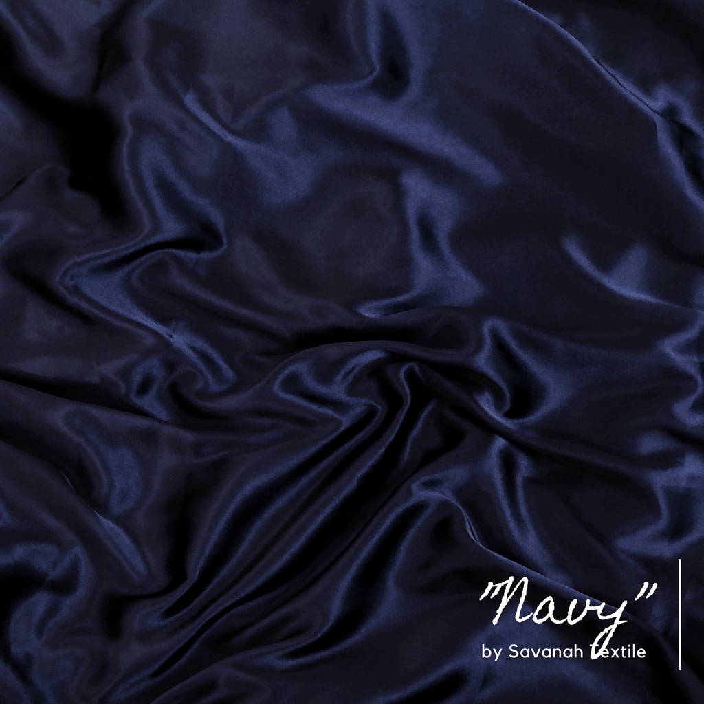 1/2 meter Kain Satin Silk Maxmara/ Sateen Sutra PREMIUM luxury-Navy
