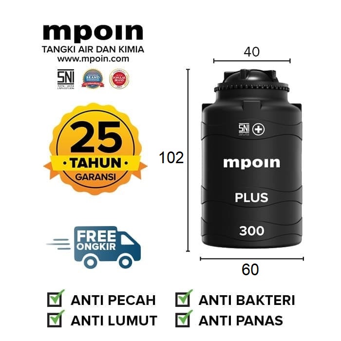 Tangki Air / Tandon / Toren MPOIN PLUS 300 Liter - Hitam