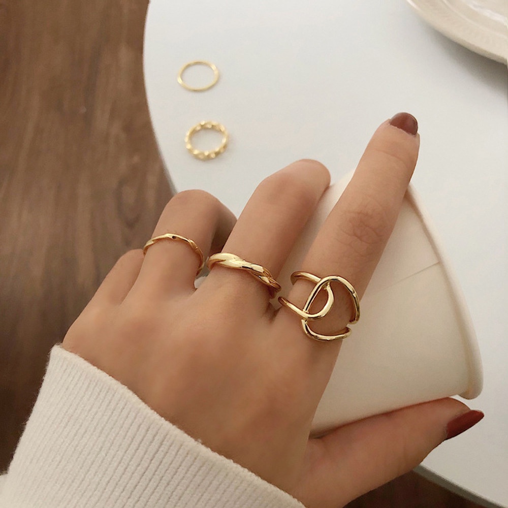 5 Pcs/set Twist Open Ring Set Female Fashion Metal Texture Simple Tail Ring Ring Opening adjustable