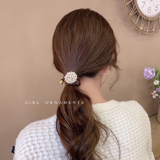 Caliloops Nika Ikat Rambut Korea Karet Pita Scrunchies Berlian Mutiara