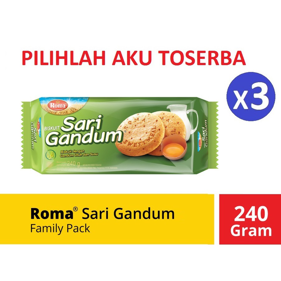 

Biskuit ROMA Sari Gandum Family Pack 240 g - (HARGA 1 PAKET ISI 3 PCS)