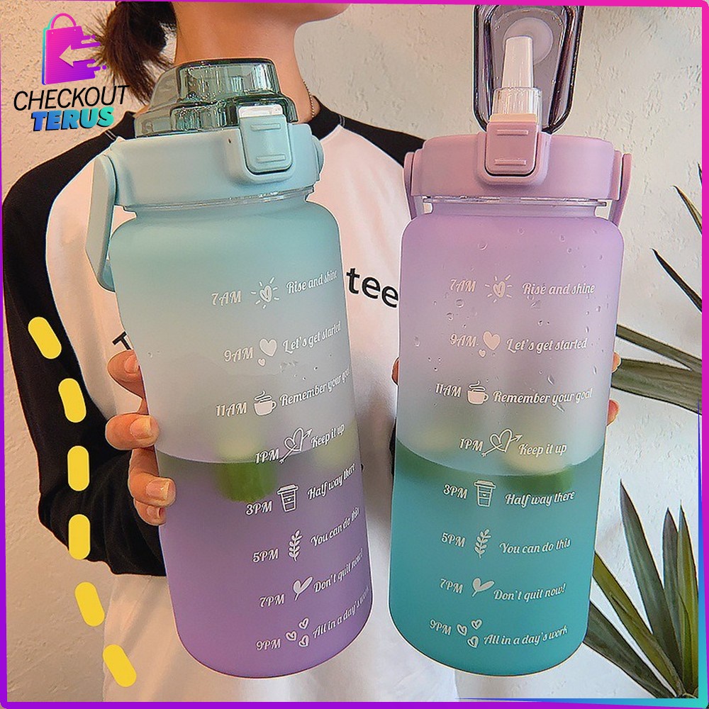 CT C301 Botol Minum Motivasi 2 Liter BPA FREE Botol Air Minum Gradiasi Botol Minum dengan Penanda Waktu Food Grade