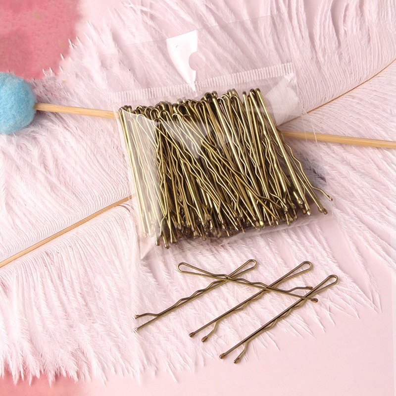 50pcs / Set Jepit Rambut Bobby Pin Bentuk U Bergelombang Bahan Alloy Tebal Warna Emas Perak Coklat Untuk Wanita