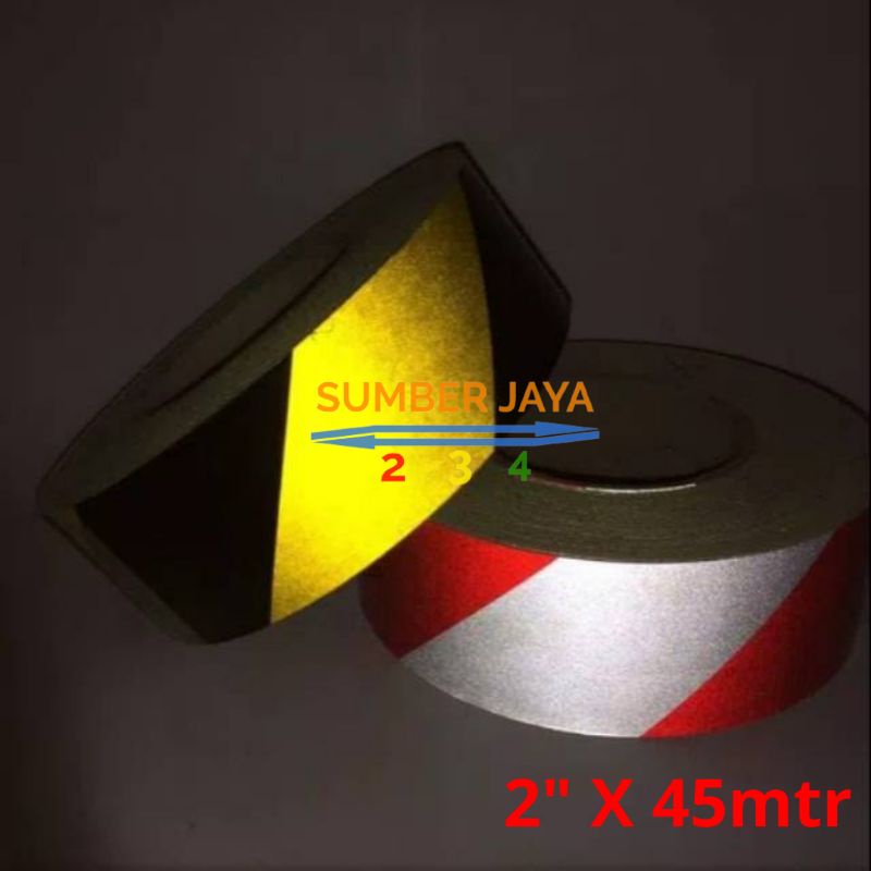 Stiker Police line reflective tape 2&quot; x 45 mtr merah putih / scothlite police line TERMURAH