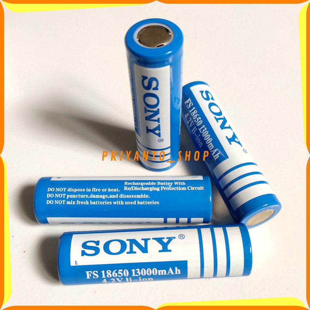 BATTERY BATREI SONY SENTER 18650 RECHARGEABLE 13000mAh 4.2V BIRU RATA TANPA KEPALA TERLARIS