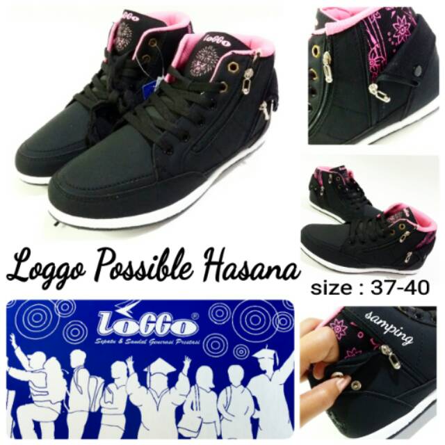 Sepatu sekolah wanita murah loggo possible hasana sepatu wanita black pink