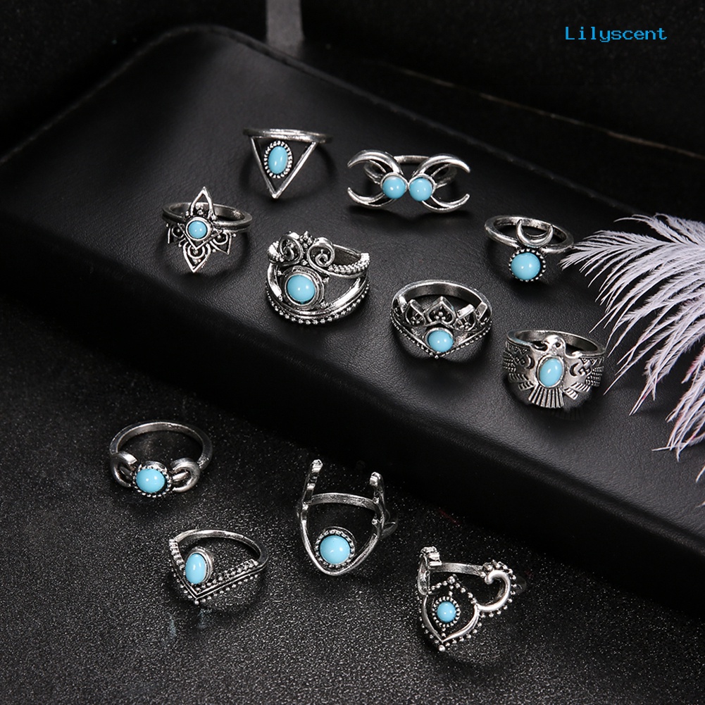 11pcs / Set Cincin Knuckle Turquoise Palsu Gaya Vintage Bohemia Untuk Wanita