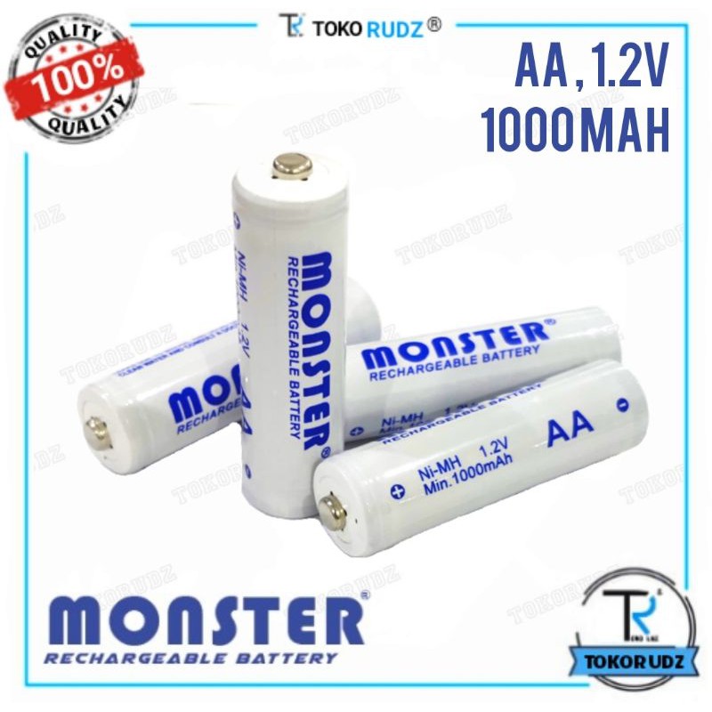 Baterai AA A2 Batre isi ulang Cas 1000mAh Rechargeable 1.2V MONSTER