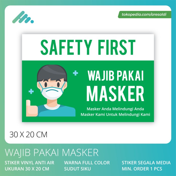 

Murah Safety First Wajib Pakai Masker Sticker Vinyl Sign Label Stiker Covid - 225 x 15 cm Keren