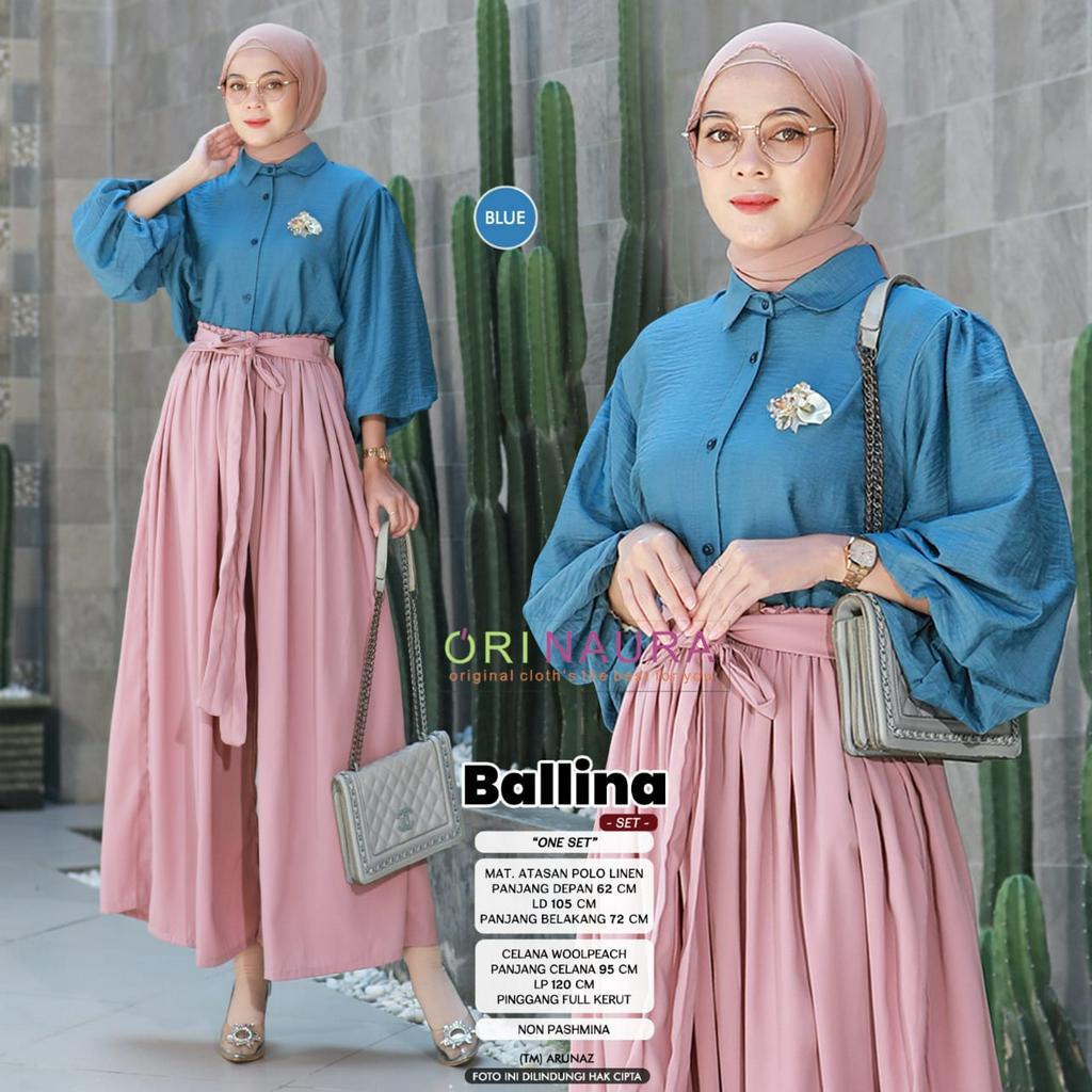 Balina One Set Setelan Wanita Muslim Polo Linen Original Produk By Orinaura