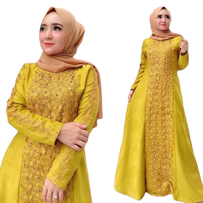 dress maxi brokat gamis mutiara mewah pesta/dress Brukat terbaru 2022 - Mustrad, M