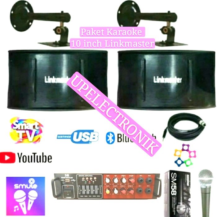 Paket Karaoke 8 inch Linkmaster+Amplifier Bluetooth+Mic Shure
