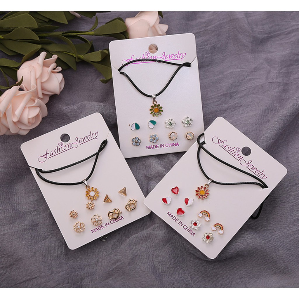 6 Pcs Set Kalung Liontin Anting Daisy Import Gaya Korea Fashion Tali Milenial Korean Necklace Bunga