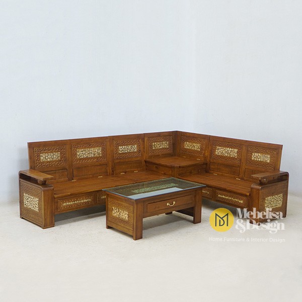 Kursi Tamu Sudut Minimalis Jati Jepara, Kursi Tamu L Minimalis Laci