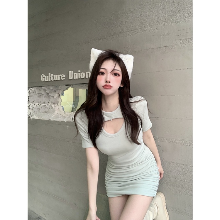 Suhao dress sexy hati-hati mesin rok ketat paket lipit rok bawah pinggul