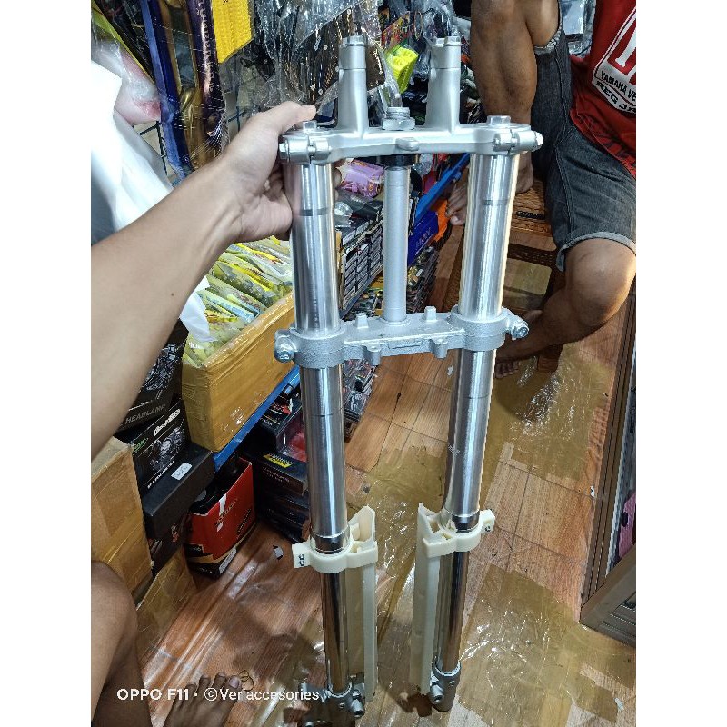 SHOCK USD UPSEDOWN KLX FULL CNC BY KOJIMA RACING SILVER - GOLD - HITAM