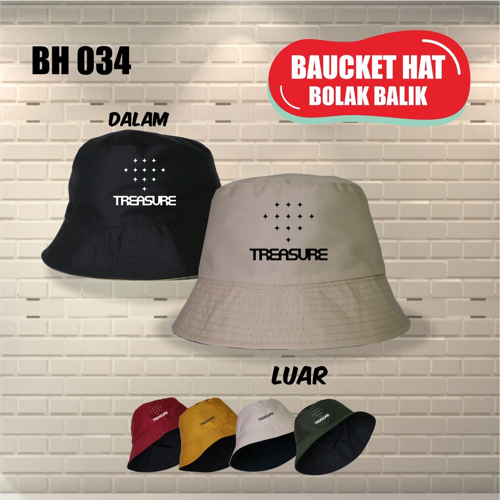 BUCKET HAT WANITA TREASURE Pria Dewasa Korea Distro Bolak Balik 2 Warna Topi Buket Kpop Cowok Peremp
