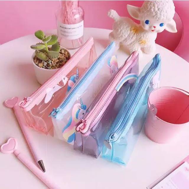 Tempat Pensil Unicorn Premium Tepak Pensil Alat Tulis Pencil Case Pink Cewek Perempuan Transparan Sekolah Back to school Kado Anak Perempuan Cewek Birthday