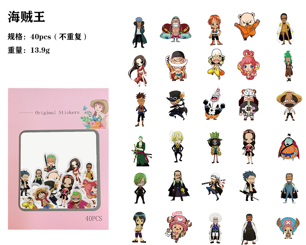 New Anime One Piece Cartoon and Paper Handbook Sticker Pack Album Diary Book DIY Handbook Sticker 40 Pieces