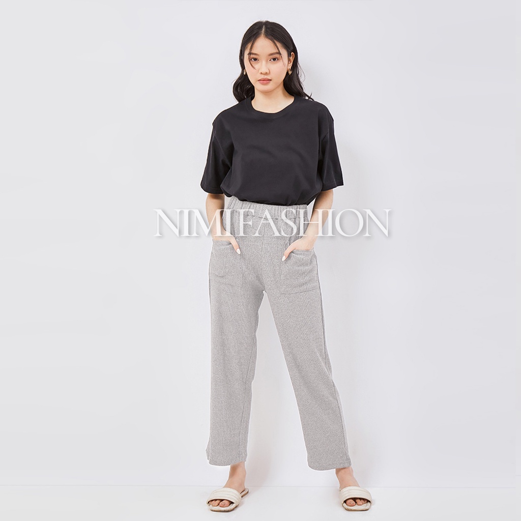 NIMI - Lazy Pants Celana Kulot Rajut Wanita Premium Import Celana Korean Style Bahan Tebal