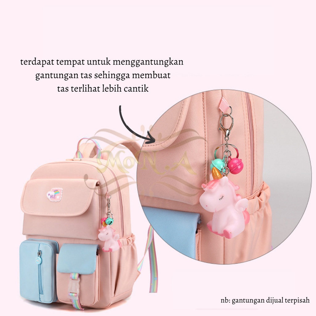 [MONA] FREE GANTUNGAN TAS SEKOLAH RANSEL ANAK SD/SMP/SMA CEWEK WARNA SOFT PASTEL CANTIK LUCU WATERPROOF (TAHAN AIR) M0180 - KUALITAS  IMPORT PREMIUM UNGU