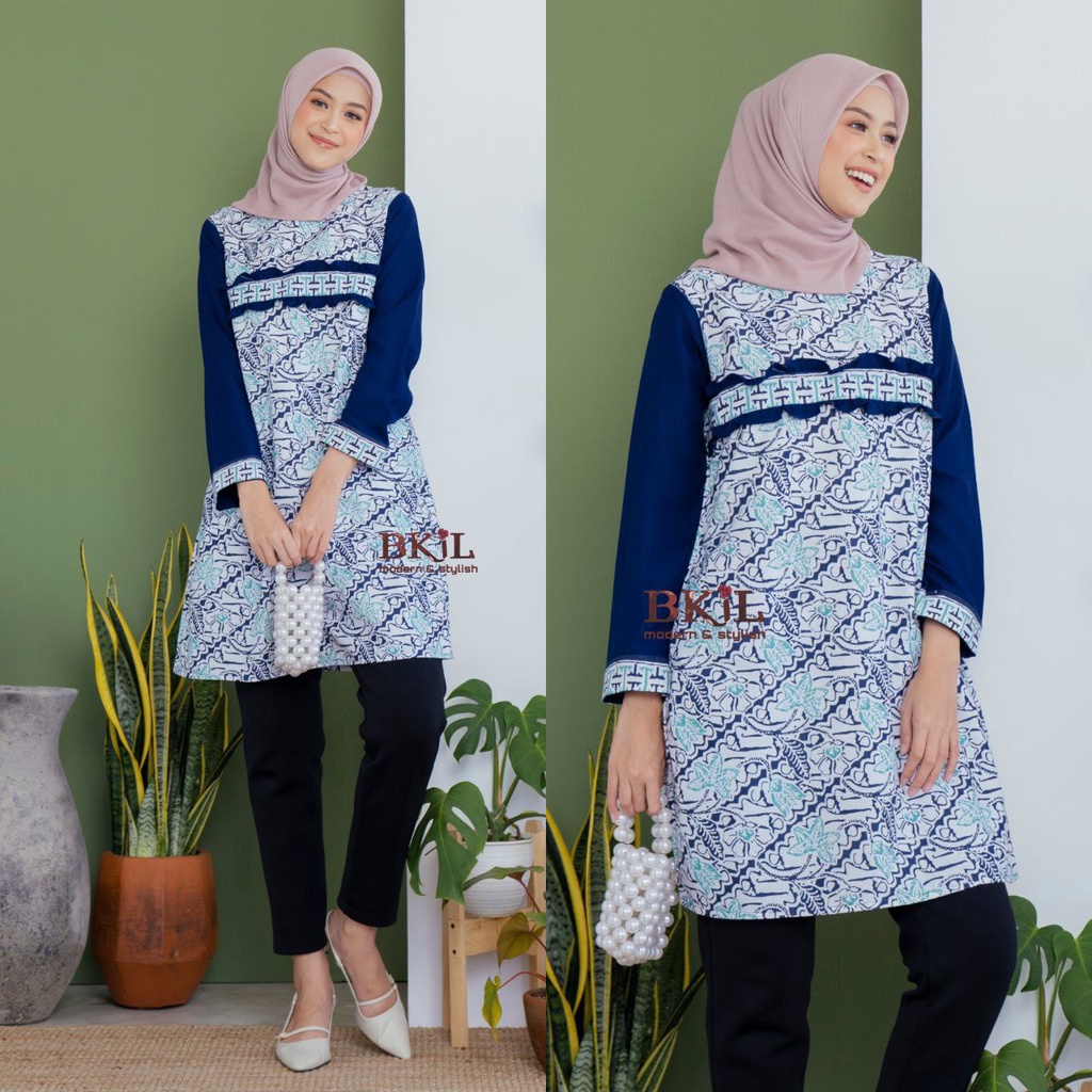 Putrajaya Batik Tunik Wanita Modern Lengan Panjang Bahan Katun Kombinasi Moscrap Original Premium
