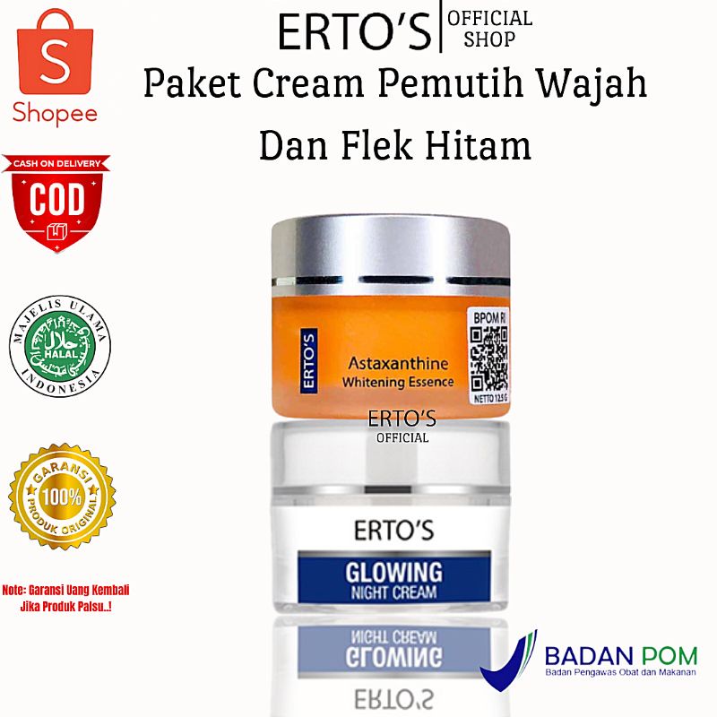 Ertos Paket Cream Krim Pemutih Wajah Dan Penghilang Flek Hitam Membandel 2in1 (Astaxanthine Whitenin