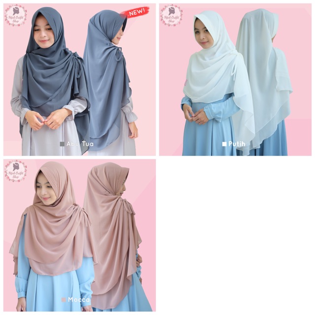 Khimar shafira, khimar syari 2 layer kerut samping