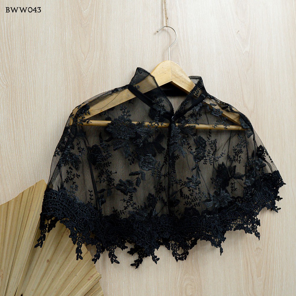 [BISA COD] AKSESORIS WEDDING OUTWEAR BOLERO PESTA RENDA LACE HITAM BWW043