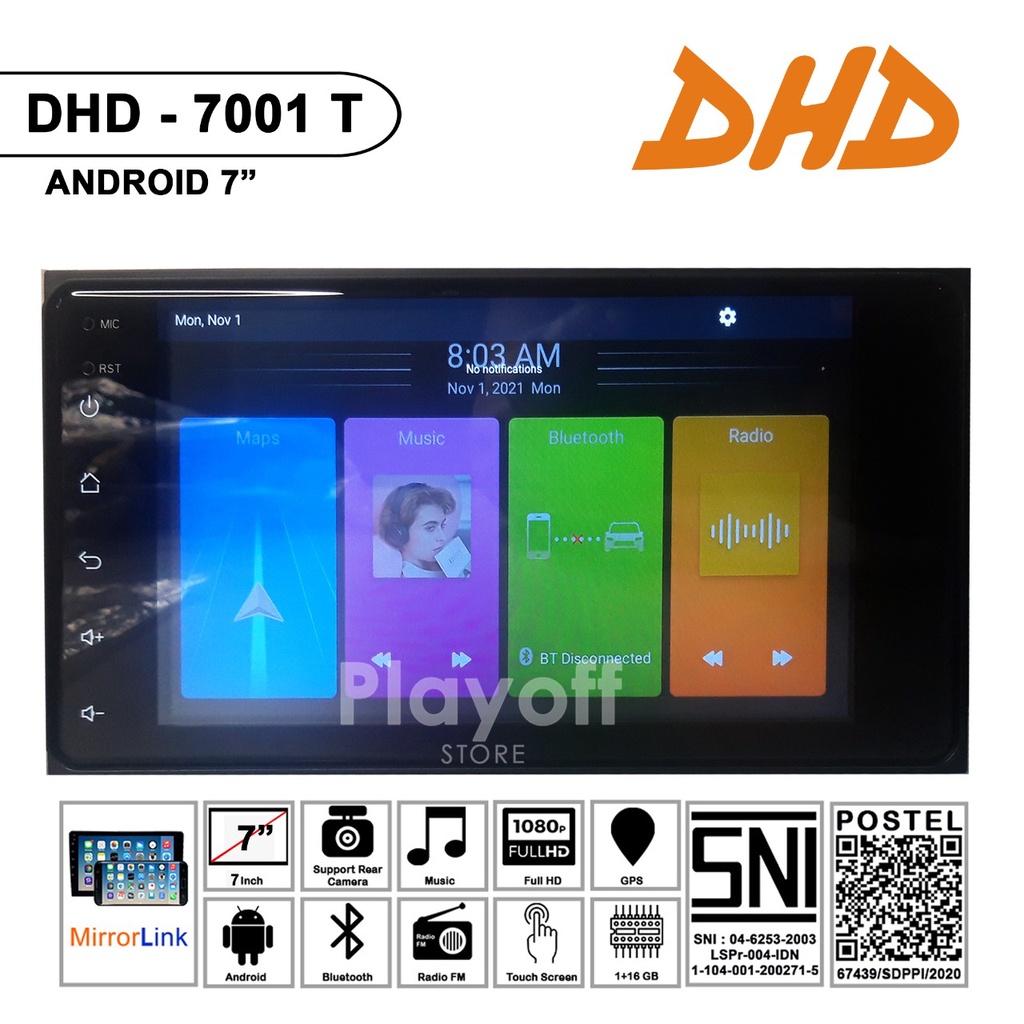 Head Unit ANDROID 7 Inch (Plug and Play Ukuran dan Socket TOYOTA) Double Din Tape Mobil Android DHD-7001T