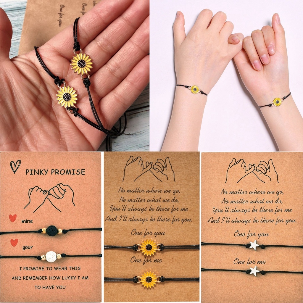 2 Pcs Korean Fashion Gelang Couple Tali Ersahabatan Anyaman Krisan Bunga Matahari Fashion S