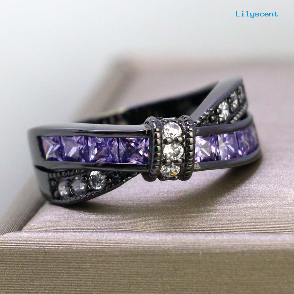 Lilyscent Party Women Fashion Dual Color Faux Amethyst Cross Bowknot Finger Ring Jewelry