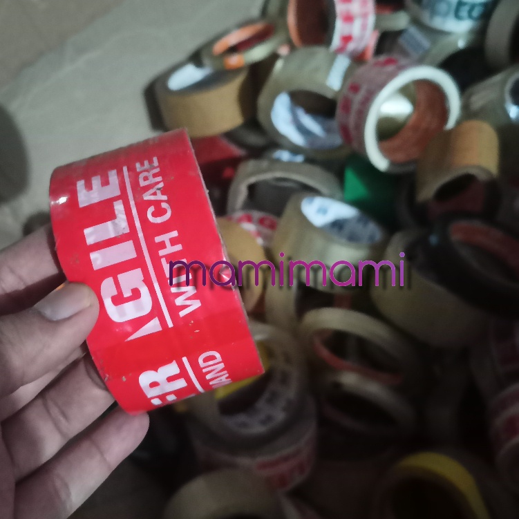 

LAKBAN KILOAN LAYAK PAKAI 1KG CAMPUR SOLASI FRAGILE WARNA REJECT BARU