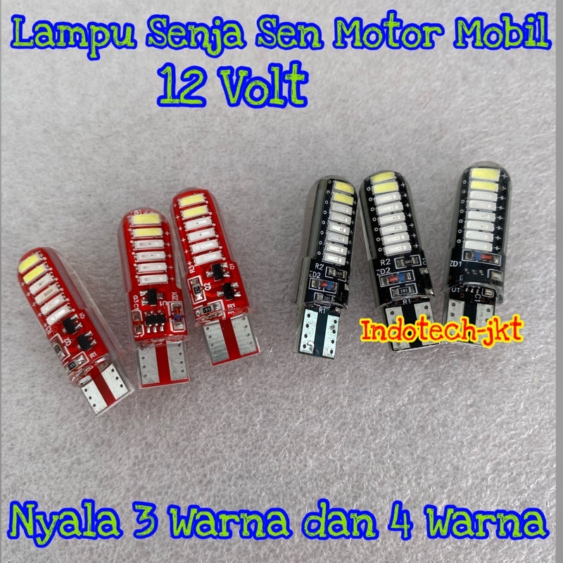 Lampu Senja Sein Motor Mobil T10 12 Volt 16 Led Nyala 4 Warna