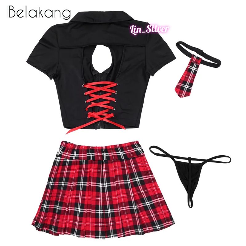 Lingerie Seksi Kostum Murid Siswa Pelajar Jepang Rok Kotak Kotak Sekolah Sexy Costume Student School Sailor costume