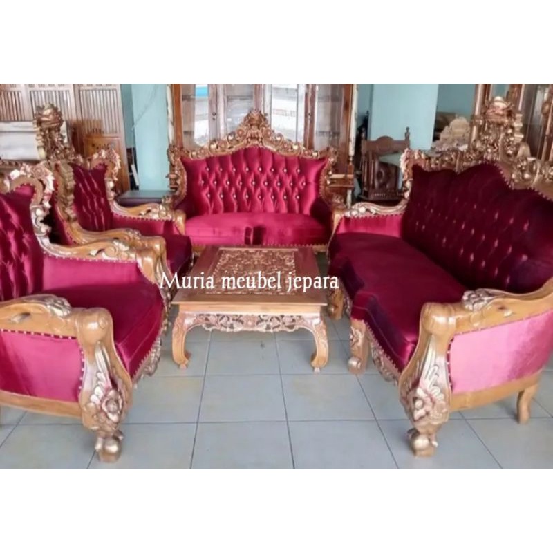 sofa tamu jati romawi ukir jepera