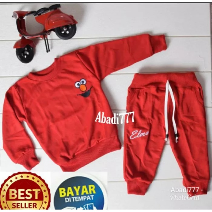 Setelan joger anak Setelan Sweater Bordir dan sablon Ellmo  1-6 Thn