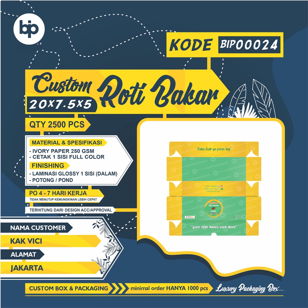 BIP00024 I Custom Box Roti Bakar I 20 x 7.5 x 5