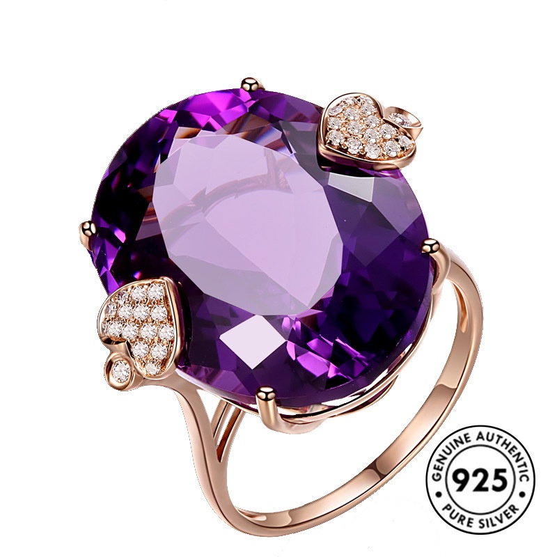 Cincin Sterling Silver 925 Dengan Batu Amethyst Oval Warna Rose Gold Untuk Wanita