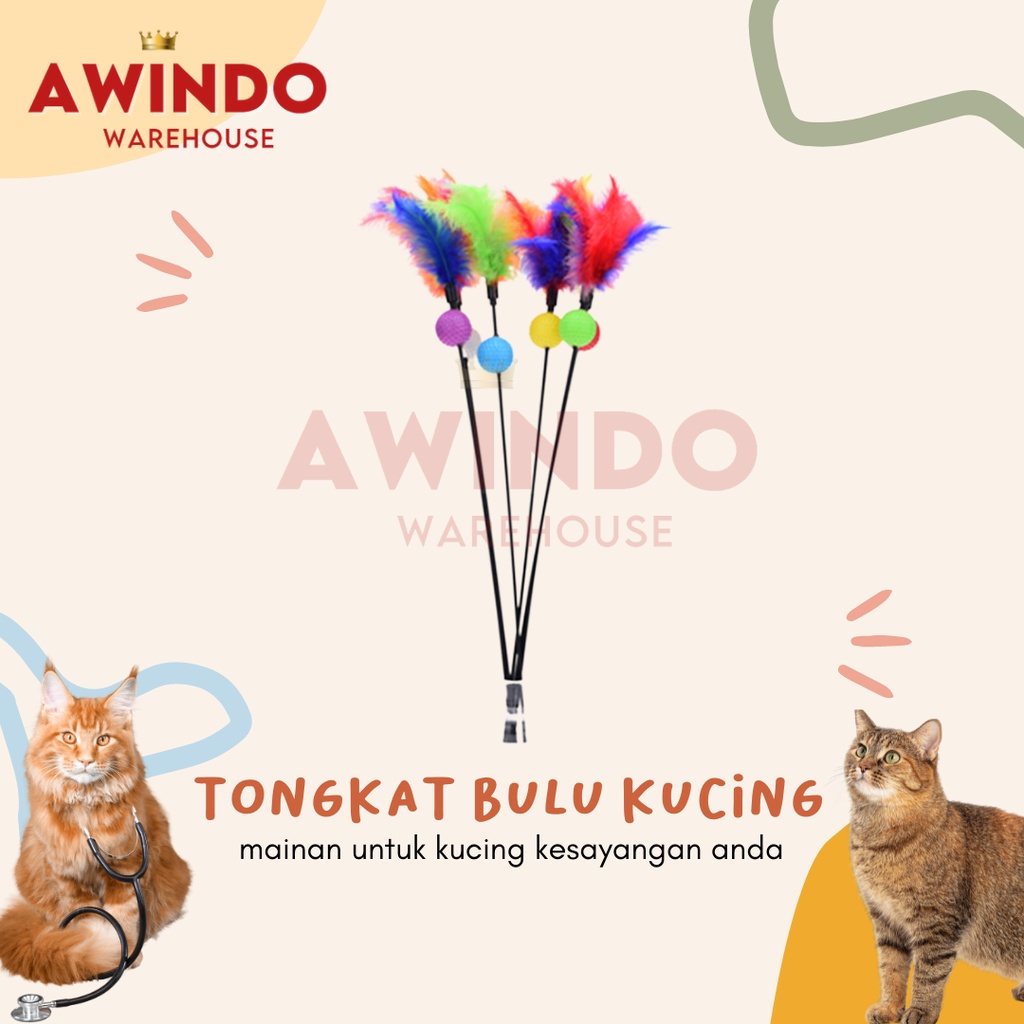 TONGKAT KUCING MOTIF 02 - Mainan Tongkat Bola Bulu Lonceng Interaktif