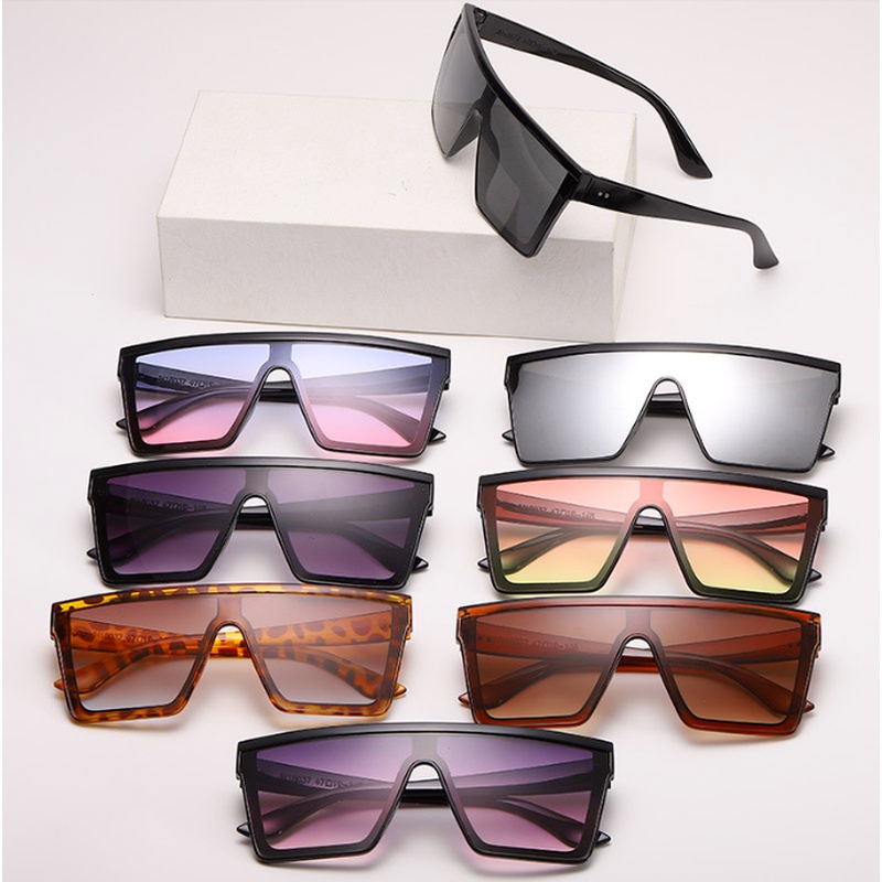 (YUZHU) Mode Barat Oversized Square Frame Sunglasses Vintage Fashion Onepiece Gradient Shade Sunglasses