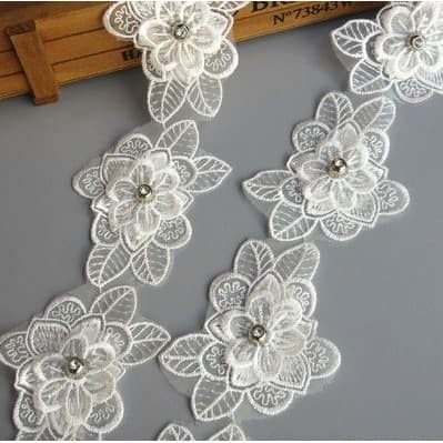 Lace Patch - White Flower Beading #29 (5pcs)