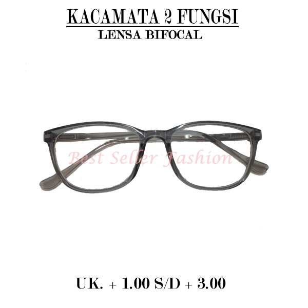 KACAMATA DOUBLE FOCUS (+)  uk. +1.00 s/d +3.00  BACA DAN JALAN FRAME OVAL UNISEX FREECASE