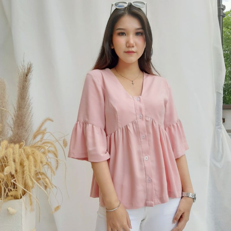 Elena blouse / PAKAIAN WANITA - BAJU BLOUSE - LENGAN PENDEK BALON