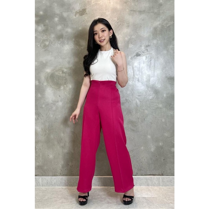 Sienna Zipper Cullote Pants - Celana Kulot Resleting Bahan Scuba Premium Tebal - Celana Wanita Import High Waist Korea Kekinian Terbaru 871