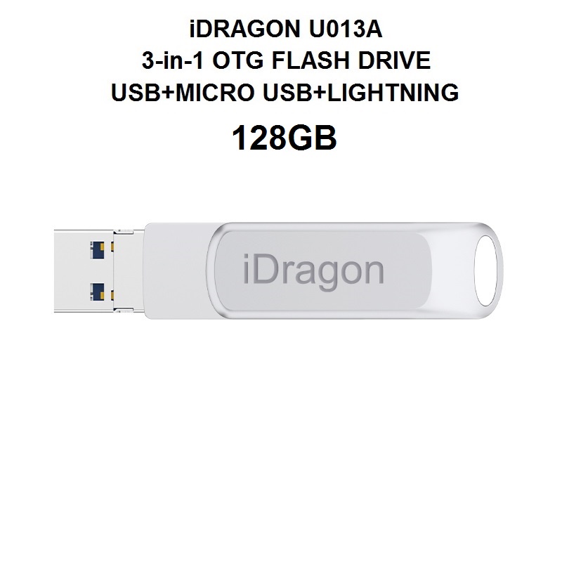 iDRAGON U013A - 3-in-1 Mini USB OTG Flashdrive 128GB Capacity